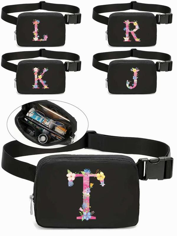 Creative Letter Pattern Fanny Pack, Casual Zipper Chest Bag for Women, Outdoor Sports Printed Chest Bag, Travel Female Belt Bag, Money Pouch