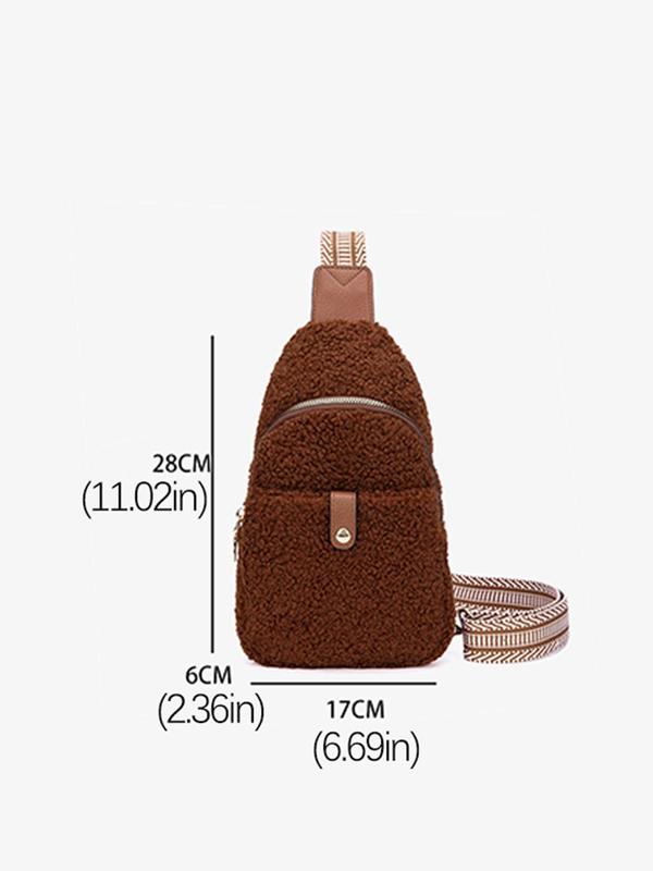 Women's Solid Color Plush Chest Bag, Fashionable Casual Versatile Zipper Shoulder Bag for Daily Used, Trendy All-match Commuter Bag