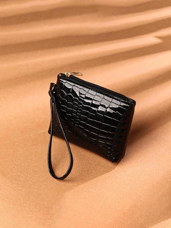 Women's Crocodile Embossed Zipper Short Wallet, Casual PU Leather Coin Purse For Daily Used, Multiple Slots Card Holder