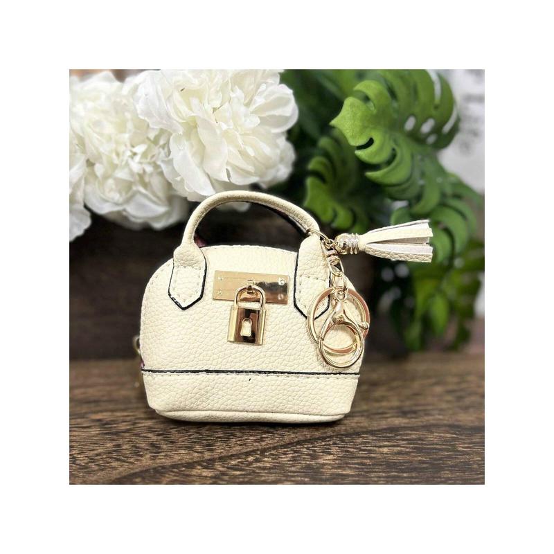 FASHION C   Mini Bag Charim Keychain For Tote Bag,Coin Purse Pu Leather Key Chain Small Change Purse For Women Pouch Mini Makeup Bag Cute Zipper Coin Purse Small Wallets  Ideal For Lip Balm, Cards, And Headphones