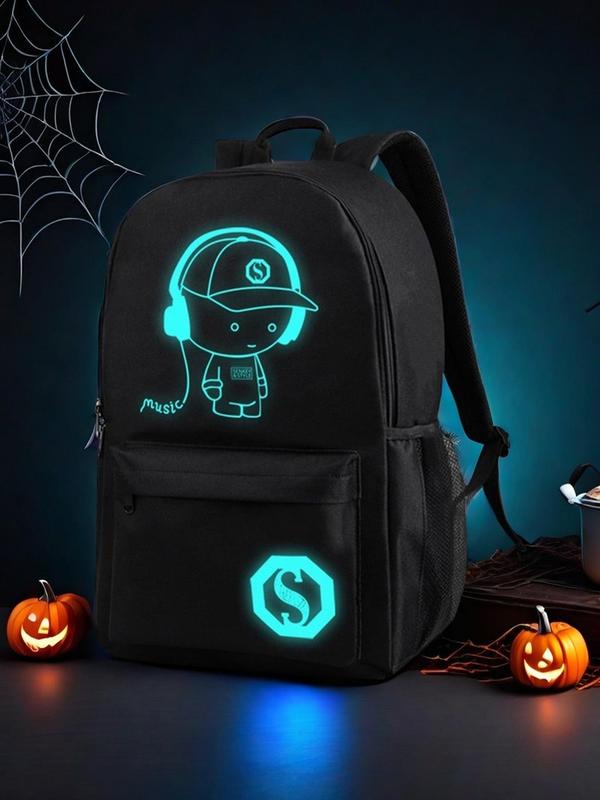 Unisex Fashion Glow in The Dark Cartoon Print Backpack, Casual Large Capacity Backpack with Adjustable Strap, Trendy Versatile Backpack for Daily Use