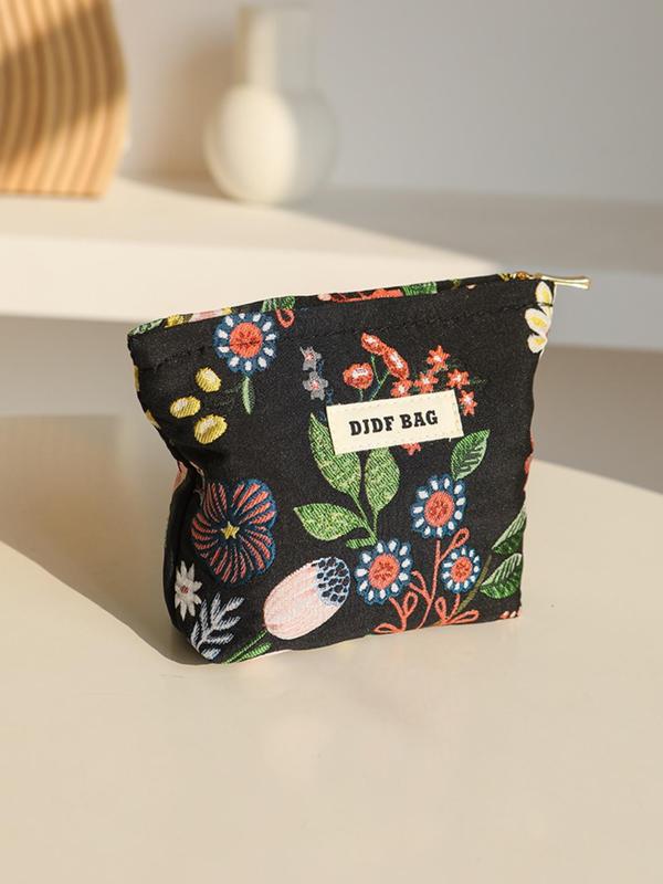 Floral Pattern Makeup Bag, Portable Zipper Makeup Bag, Versatile Storage Bag for Travel, Dormitory, Office, Home