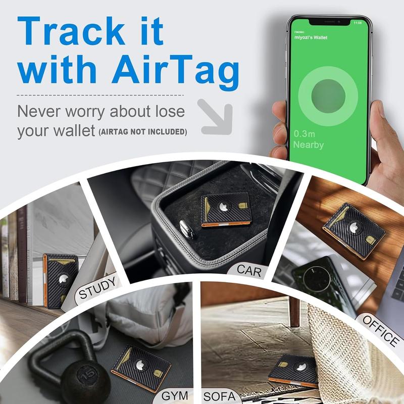 Airtag Wallet for Men,with Money Clip 11 Cards Slim Front Pocket Leather RFID Blocking Wallet with Gift Box