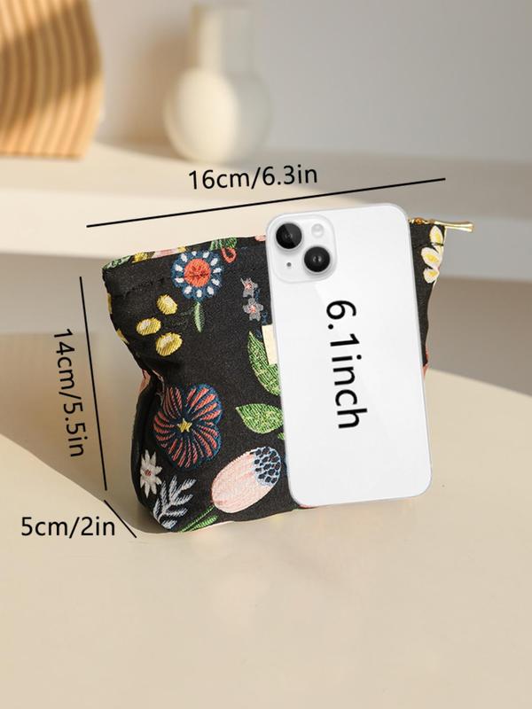 Floral Pattern Makeup Bag, Portable Zipper Makeup Bag, Versatile Storage Bag for Travel, Dormitory, Office, Home