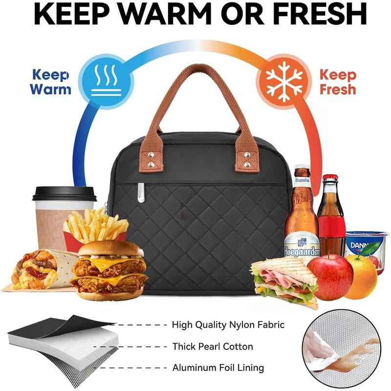 Insulated Lunch Bag for Women Men Adults Lunch Tote with Front Pocket Lunch Box Container Cooler Bag for Work Picnic (Black with Side Pockets)