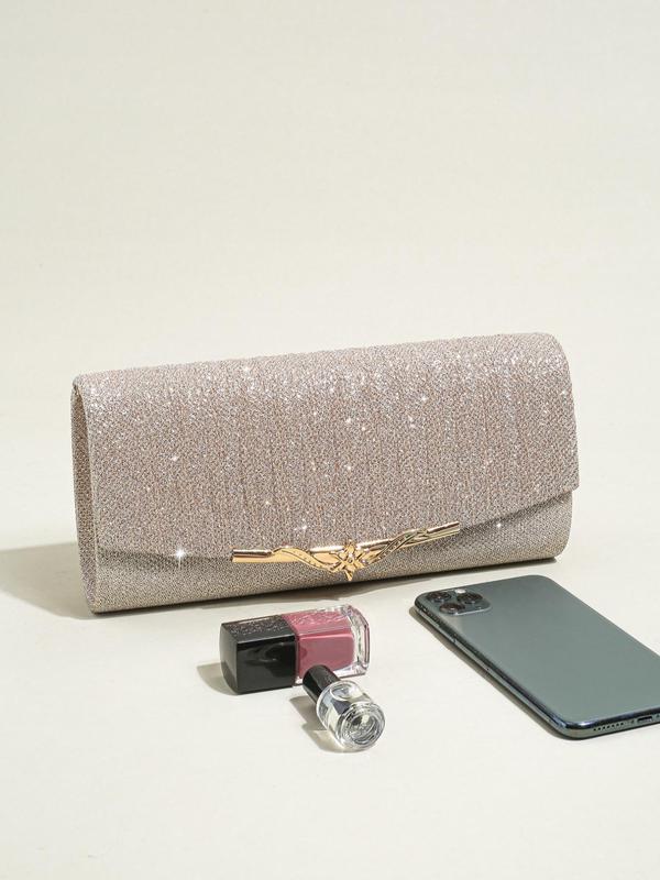 Elegant Glitter Evening Bag for Women, Fashionable Clutch Purse with Detachable Chain for Party, Casual Trendy Versatile High-quality Daily Commuting Bag