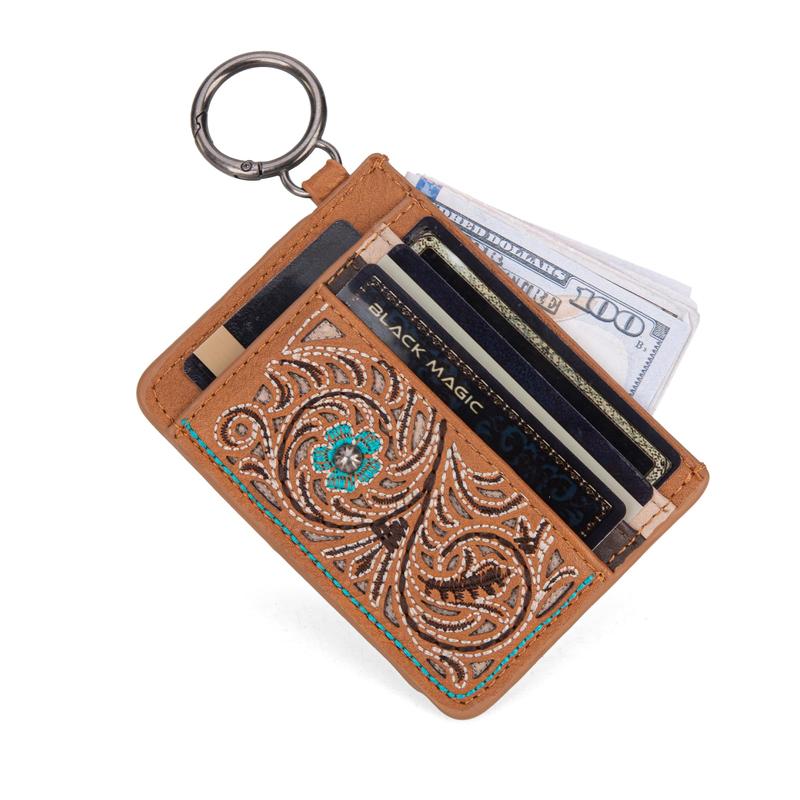 Montana West Western Card Holder Wallet for Women Tooling Card Case Wallet with Keychain