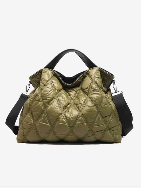 Women's Geometric Quilted Puffer Tote Bag, Fashionable Shoulder Bag for Daily Used, Casual Trendy Versatile High-quality Daily Commuting Bag