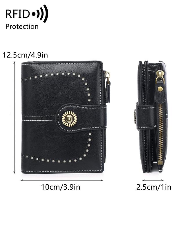 Women's Elegant Rfid Anti-theft Bifold Wallet,  Vintage Multi-card Zipper Buckle Wallet, Retro Multi-functional Short Small Wallet, Casual Trendy Versatile High-quality Daily Wallet