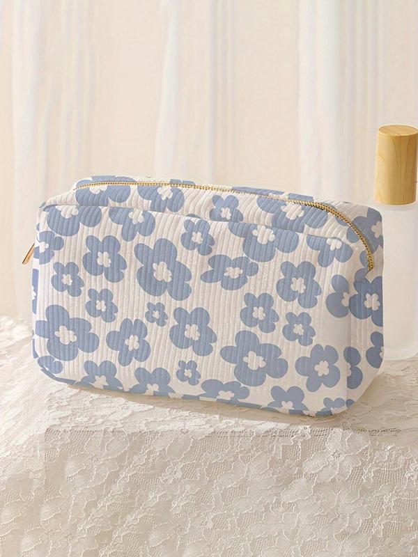 Floral Pattern Corduroy Makeup Bag, Lightweight Multi-functional Fashion Makeup Bag, Travel Makeup Bag, Suitable for Leisure Travel and Various Occasions