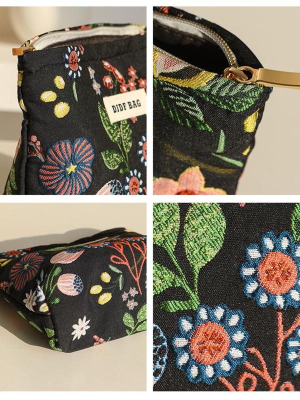 Floral Pattern Makeup Bag, Portable Zipper Makeup Bag, Versatile Storage Bag for Travel, Dormitory, Office, Home