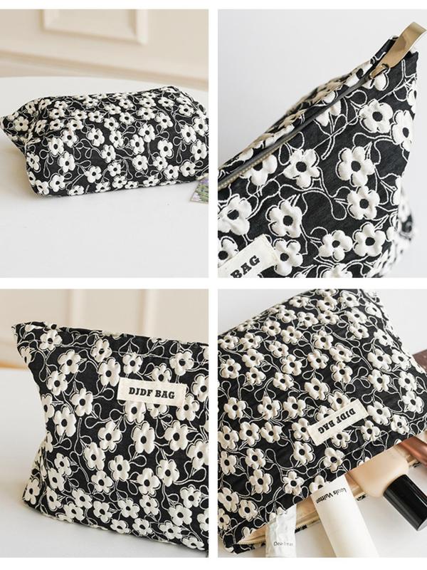 Floral Pattern Makeup Bag, Large Capacity Cosmetic Storage Bag, Zipper Makeup Organizer Pouch, Versatile Storage Bag for Travel & Daily Used