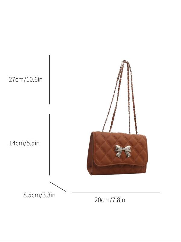 Women's Bow Decorated Quilted Shoulder Bag, Fashionable Solid Color Chain Strap Shoulder Bag for Daily Used, Casual Trendy Versatile High-quality Daily Commuting Bag