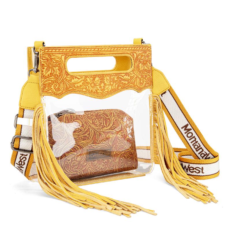 Montana West [MegaGift] 2 PCS SET Western Fringe Stadium Clear Crossbody Bag with Detachable Cosmetic Pouch