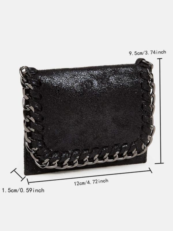 Women's Chain Decorated Bifold Wallet, Fashionable Pu Leather Card Holder for Daily Use, Casual Versatile Wallets for Women & Girls