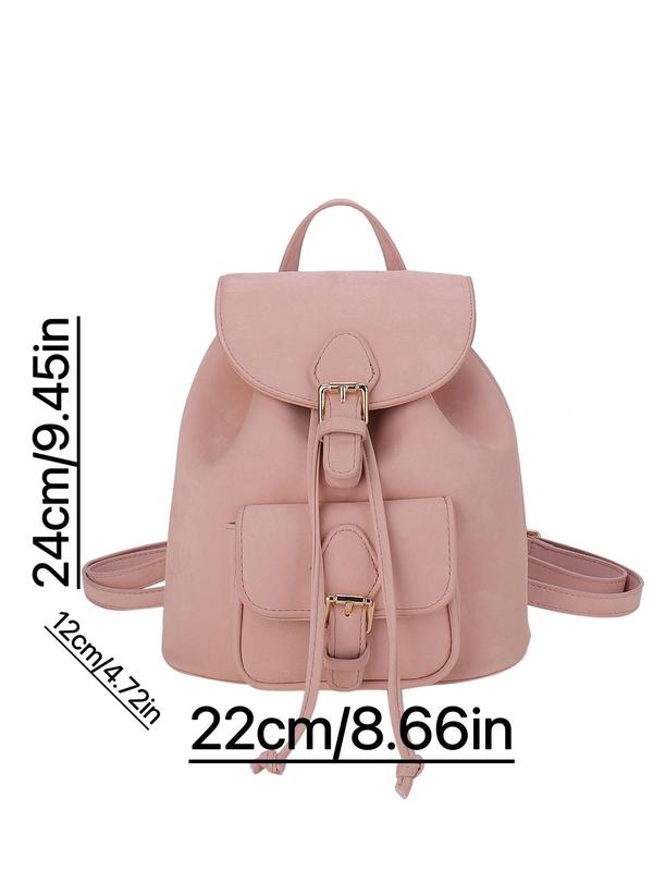 Women's Solid Color Pu Drawstring Flap Backpack, Fashionable Large Capacity Backpack, Casual Versatile Backpack for Daily Used