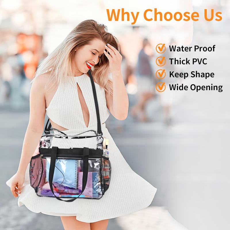 Clear Bag for Stadium Events Approved, 12x6x12 Transparent Tote Bag with Removable Strap, Plastic Women Concert Lunch Bag