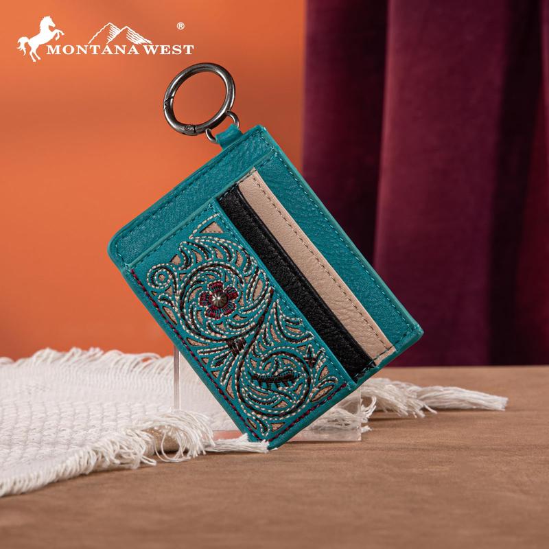 Montana West Western Card Holder Wallet for Women Tooling Card Case Wallet with Keychain