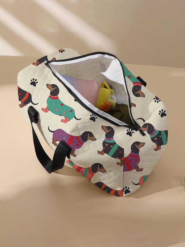 Cute  Quilted Dog Pattern Duffle Bag, Large Capacity Travel Bag, Portable Overnight Bag with Shoe Storage, Fashionable Travel Bag for Women & Men