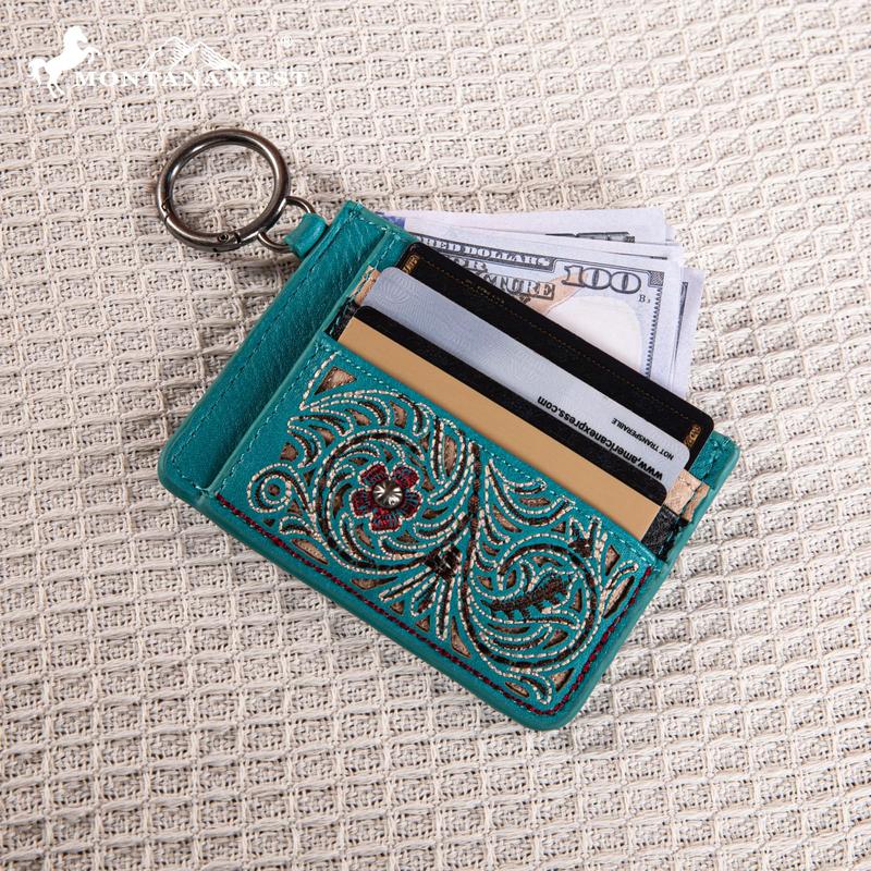 Montana West Western Card Holder Wallet for Women Tooling Card Case Wallet with Keychain