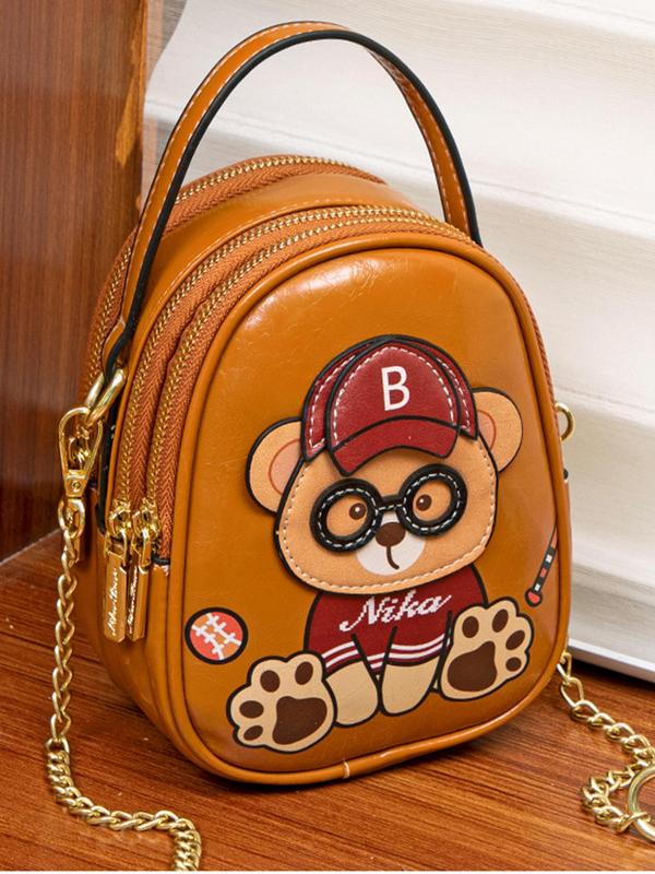 Women's Cute Cartoon Bear Design Clutch Bag, Fashionable Patched Design PU Leather Clutch Bag for Daily Used, Casual Trendy Versatile High-quality Daily Commuting Bag