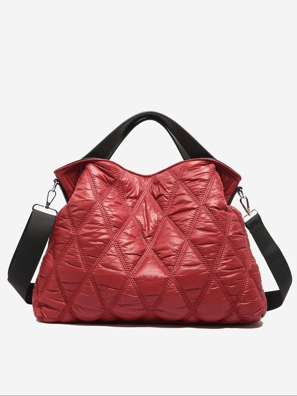 Women's Geometric Quilted Puffer Tote Bag, Fashionable Shoulder Bag for Daily Used, Casual Trendy Versatile High-quality Daily Commuting Bag