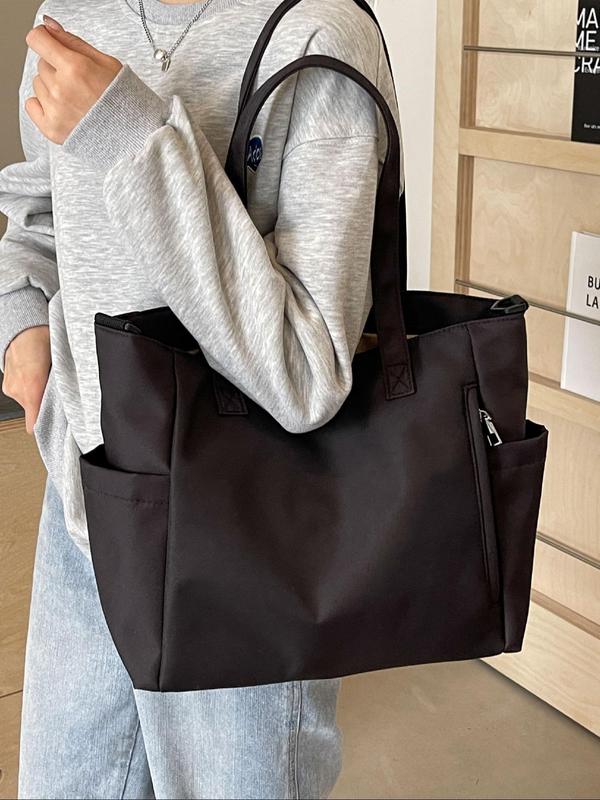 Casual Solid Color Tote Bag, Fashionable Large Capacity Crossbody Tote Bag with Adjustable Strap for Daily Commute, All-match Bag for Women