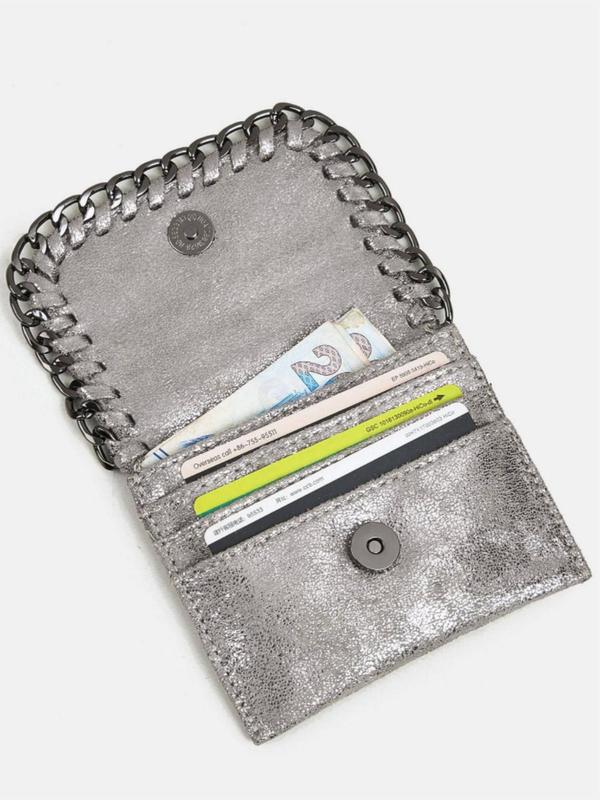 Women's Chain Decorated Bifold Wallet, Fashionable Pu Leather Card Holder for Daily Use, Casual Versatile Wallets for Women & Girls