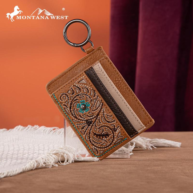 Montana West Western Card Holder Wallet for Women Tooling Card Case Wallet with Keychain