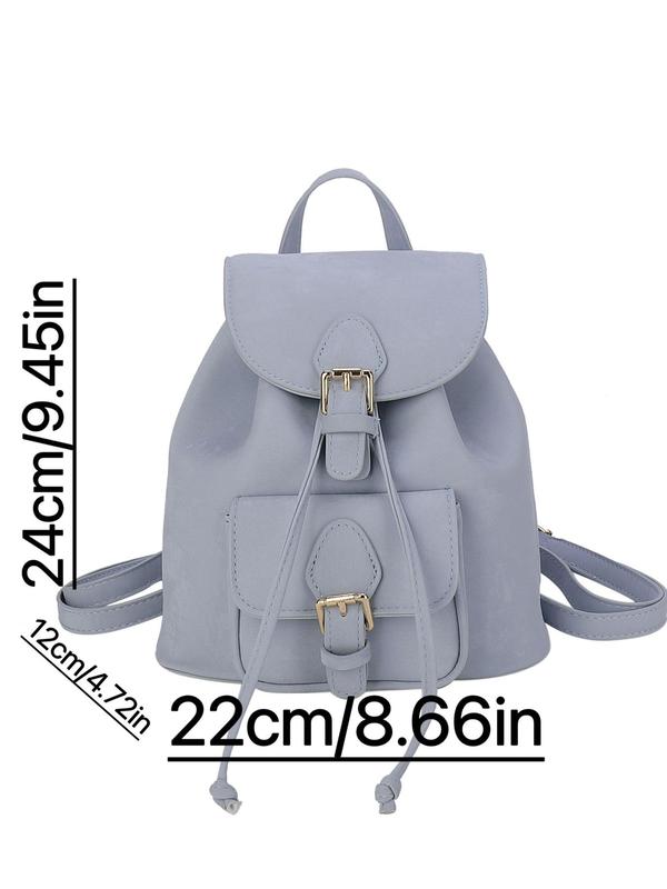 Women's Solid Color Pu Drawstring Flap Backpack, Fashionable Large Capacity Backpack, Casual Versatile Backpack for Daily Used