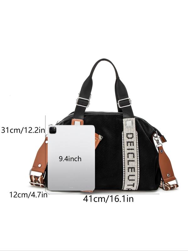 Women's Elegant Rhinestone Letter Decor Tote Bag, Work Bag, Trendy Vintage Large Capacity Shoulder Bag for Women, Crossbody Bag for Daily Use, Fall Outfits, Fall Freshness Unique Everyday Designer Bags