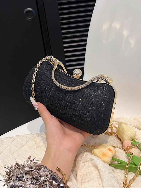 Women's Elegant Glitter Evening Bag,  Trendy Exquisite Chain Strap Rhinestone Decorated Clutch Bag, Fashionable Bag for Party Decoration