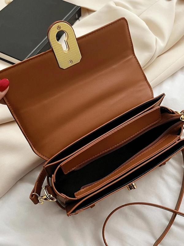 Women's Elegant Color-block Handbag, PU Spliced Shoulder Bag, Classic Work Commuter Lock Crossbody Bag, Fashionable Handbag, Suitable for Dating, Shopping, Shopping, Going Out