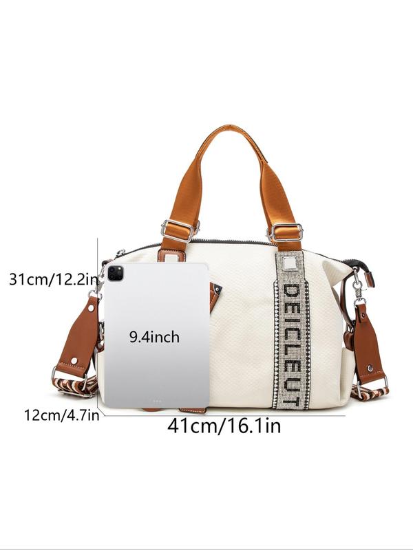 Women's Elegant Rhinestone Letter Decor Tote Bag, Work Bag, Trendy Vintage Large Capacity Shoulder Bag for Women, Crossbody Bag for Daily Use, Fall Outfits, Fall Freshness Unique Everyday Designer Bags