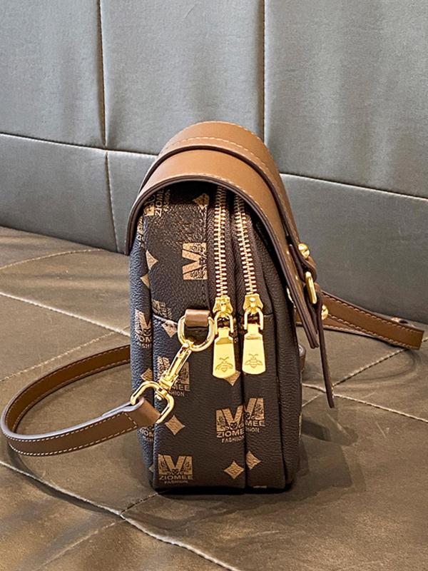 Fashionable Letter Print & Geometric Pattern Crossbody Bag, Casual Versatile Phone Wallet Bag for Women, Trendy All-match Commuter Bag