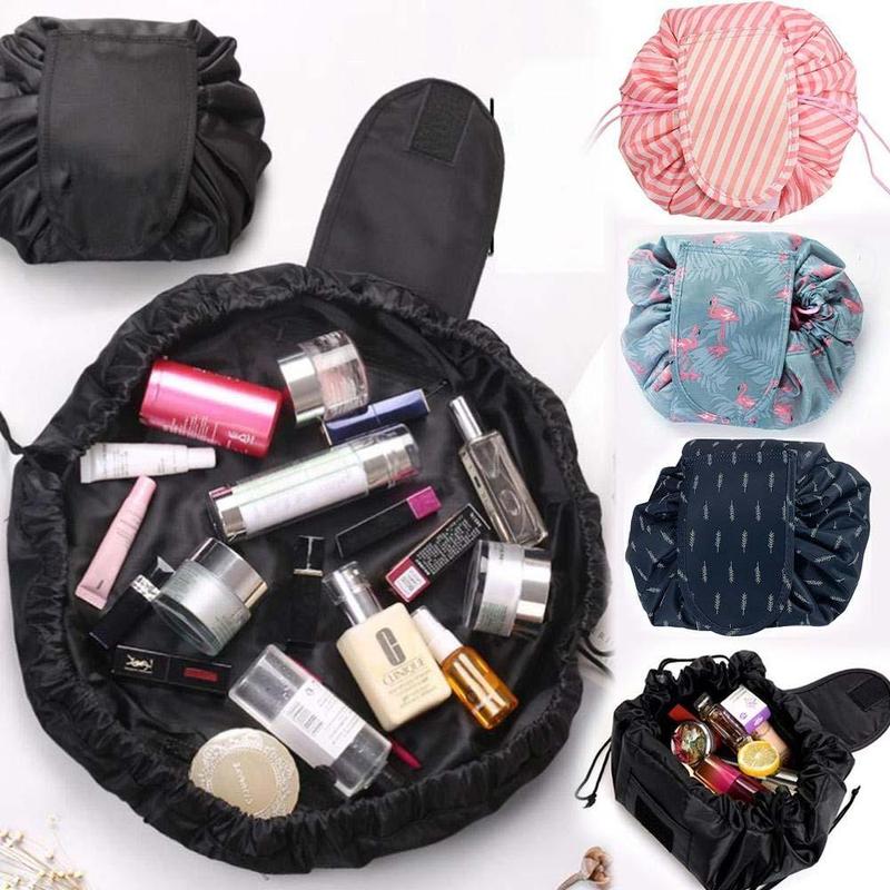 Drawstring Makeup Bag, 1 Count Magic Cosmetic Pouch Bag with Drawstring, Lay Flat Travel Makeup Organizer Pouch, Travel Essentials