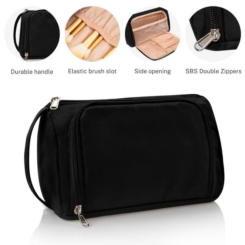 Small Makeup Bag, Makeup Pouch, Travel Cosmetic Organizer for Women and Girls (Oxford Cloth, Black)(Creative Life Pavilion)