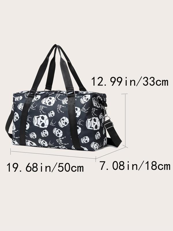 Random Skull & Bating Pattern Large Capacity Travel Bag, Casual Multi-functional Portable Shoulder Bag, Dry & Wet Separation Weekend Travel Bag for Vacation, Outdoor, Skiing, Gym