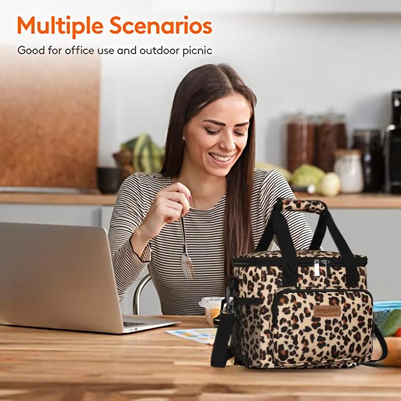 Leopard Print Lunch Bag, 1 Count Large Lunch Bag with Adjustable Shoulder Strap, Insulated Lunch Box for Work Office Picnic