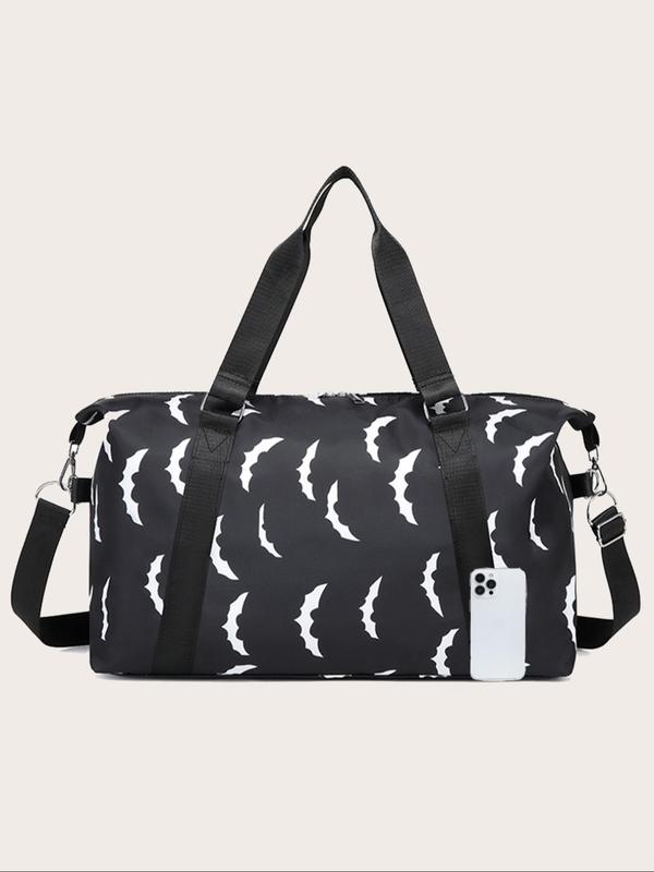 Random Skull & Bating Pattern Large Capacity Travel Bag, Casual Multi-functional Portable Shoulder Bag, Dry & Wet Separation Weekend Travel Bag for Vacation, Outdoor, Skiing, Gym