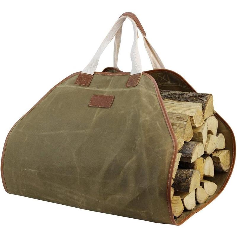 Canvas Wood Carriers Firewood Log Tote Bag Waxed Canvas Fire Wood Carrying Hay Hauling Holder for Fireplace Stove Accessories Indoor Outdoor Camping