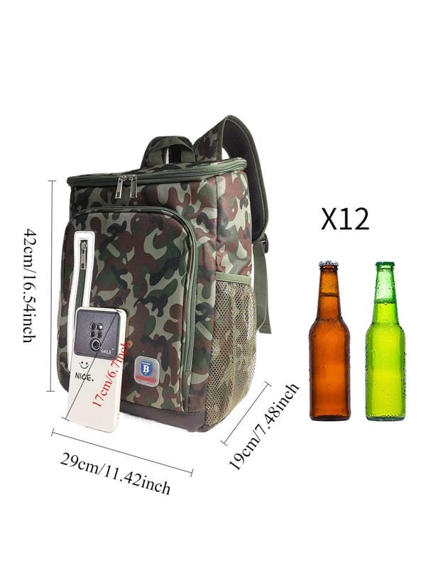 Camo Pattern Insulated Backpack, Outdoor Cooler Bag, Backpacks for School Camping, Insulated Picnic Lunch Bag, Food Drink Ice Refrigerator Bag, Leakproof Travel Backpack