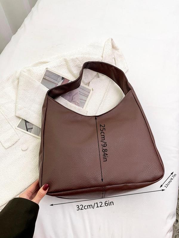 Women's Simple Plain Color Pu Leather Shoulder Bag, Retro Fashion Casual Large Capacity Bag for Work & Daily Used