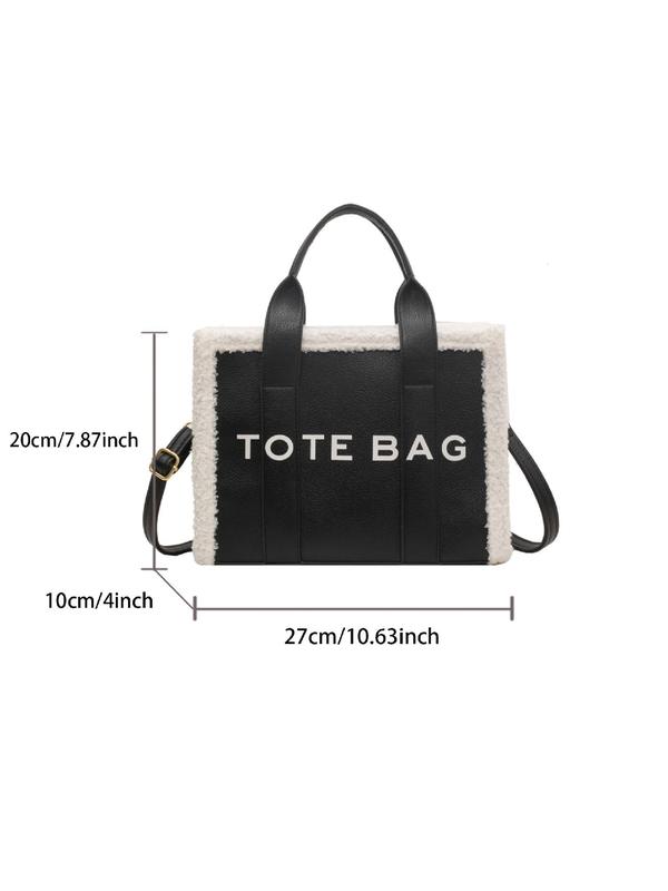 Fashion Letter Pattern Tote Bag, 2024 New Style Casual Plush Decorated Shoulder Bag for Women, Trendy All-match Crossbody Bag for Daily Travel Work Commute