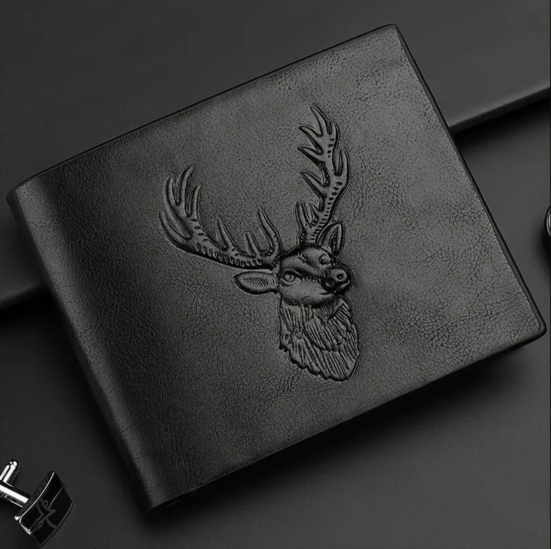 Yellow Azalea Buck Deer Hunting Wallet for Men, Leather RFID Blocking Credit Card Holder, Mens Bifold Wallet, Brown, Black