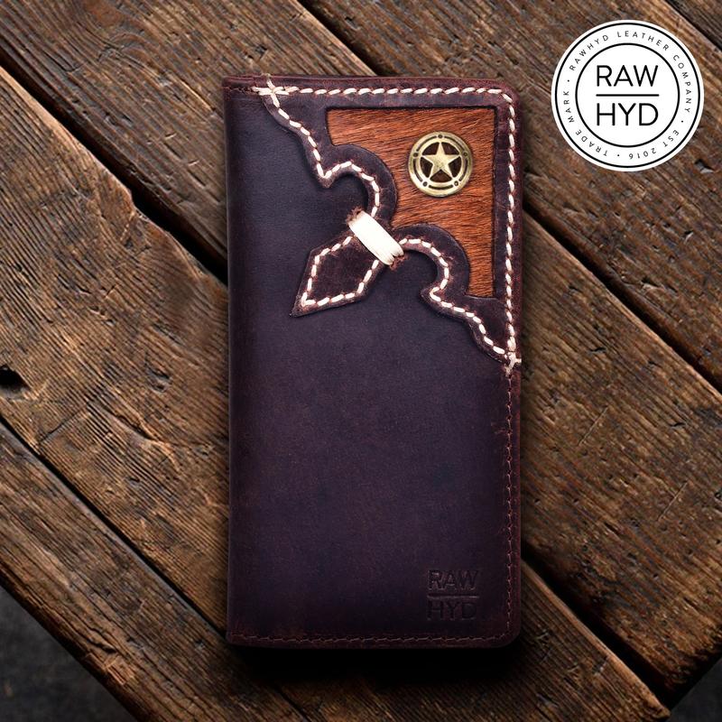 RAW HYD Western Wallets for Men - RFID Blocking Wallet - Full Grain, Hair like Texture On Leather Mens Western Wallet - Concho Long Cowboy Wallets for Men - Mens Wallets Bifold Leather - Western Gifts for Men