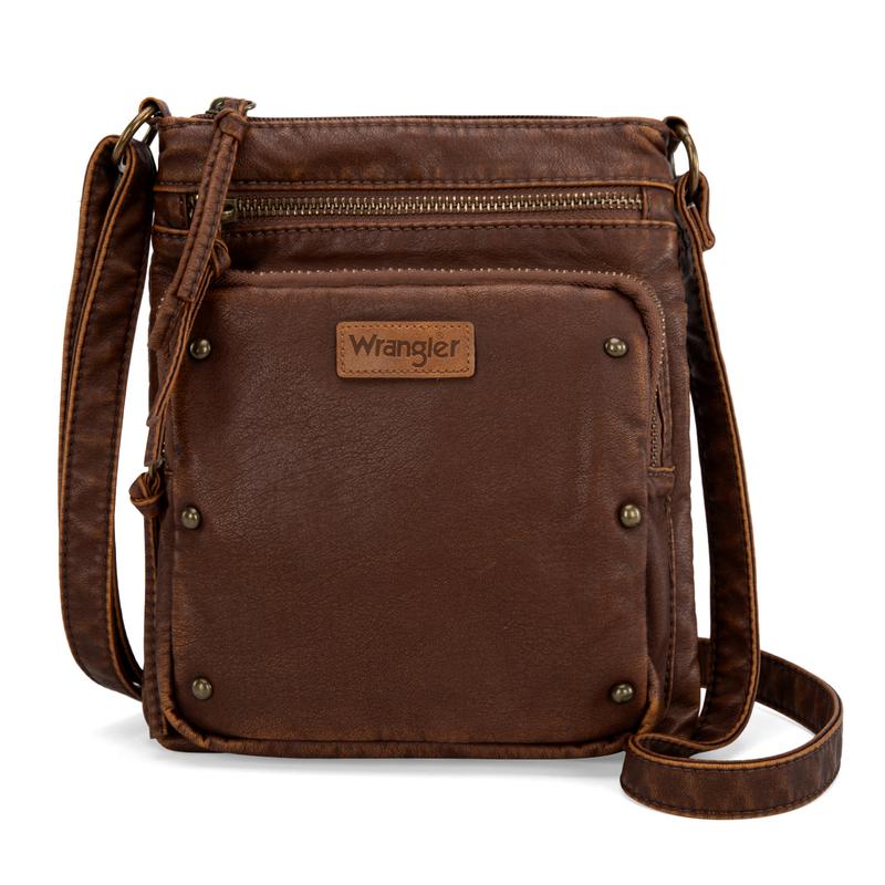 Wrangler Crossbody Bag for Women Soft Leather Multi Pocket Shoulder Bags Vintage Women's Purses and Handbags Gift Brown WG165-1114BR