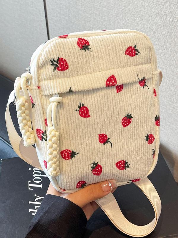 Women's Cute Strawberry Pattern Crossbody Bag, Fashionable Phone Wallet Bag for Daily Used, Casual Trendy Versatile High-quality Daily Commuting Bag