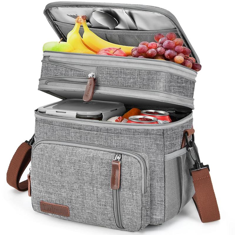 Spring  lunchbag LOKASS Lunch Box for Mother's Day, 16L, Double Deck Expandable Insulated Lunch box For Adults Women Thermal Large Waterproof Leakproof Cooler Bag with Shoulder Strap - Grey