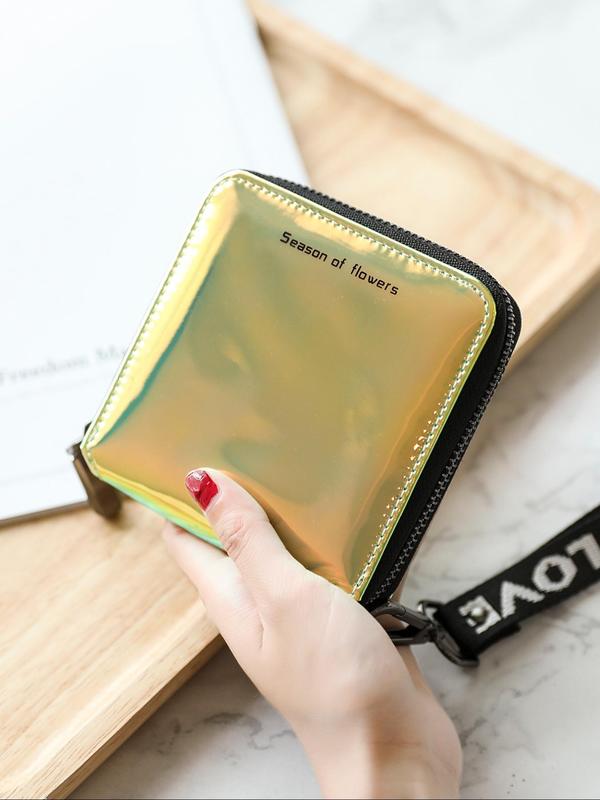 Women's Fashionable Laser Square Zipper Coin Purse, Casual Versatile Card Holder, Simple All-match Purse for Daily Used